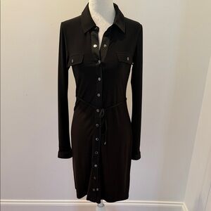 NWT White House Black Market Elegant Black Button-Down Dress mid length size Xs